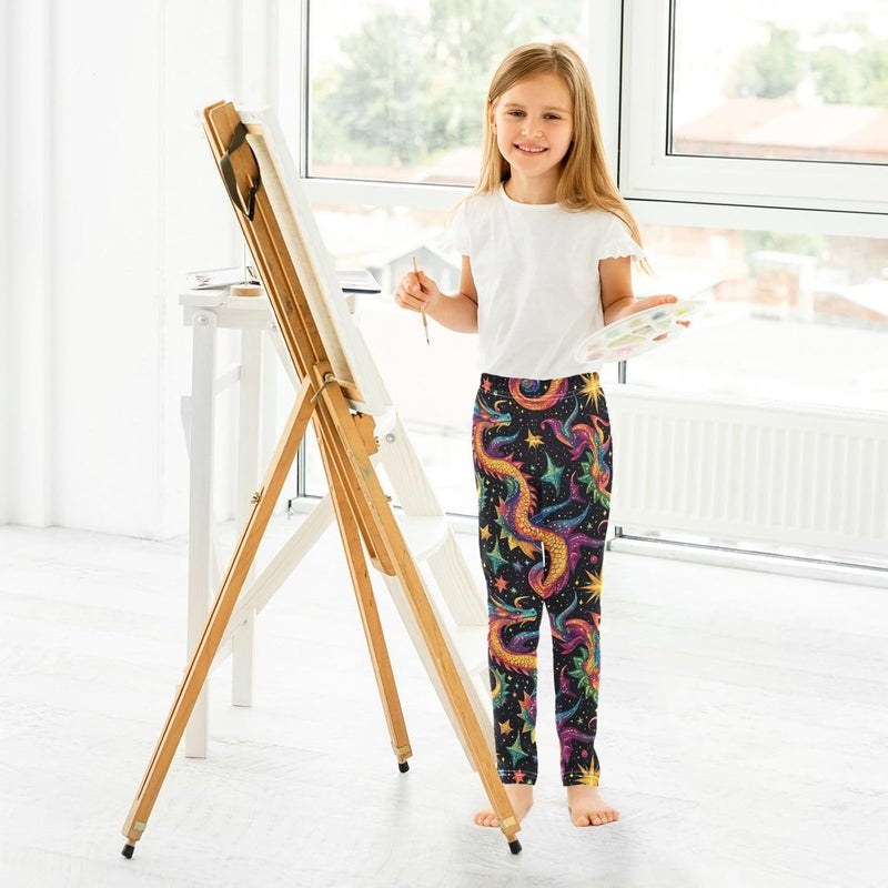 Boccsty Multicolored Dragons and Stars Girls Leggings Kids Yoga Pants Dance Active Tights 4T - Image 3